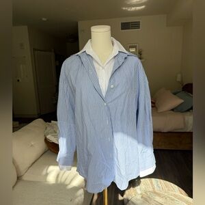 Zara double collar stripped blue and white colorblock button down blouse XS